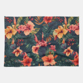 ハイビスカスの花、熱帯性花の模様 キッチンタオル (横)