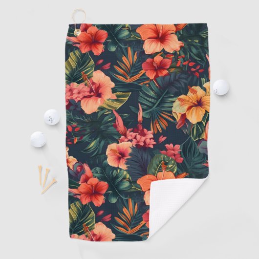 ハイビスカスの花、熱帯性花の模様 ゴルフタオル (インサイチュ)