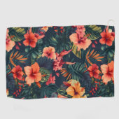 ハイビスカスの花、熱帯性花の模様 ゴルフタオル (横)