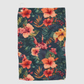 ハイビスカスの花、熱帯性花の模様 ゴルフタオル (正面)