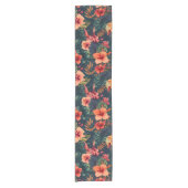 ハイビスカスの花、熱帯性花の模様 ショートテーブルランナー (正面)