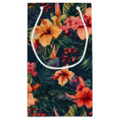 ハイビスカスの花、熱帯性花の模様 スモールペーパーバッグ (裏面)