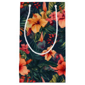 ハイビスカスの花、熱帯性花の模様 スモールペーパーバッグ (正面)