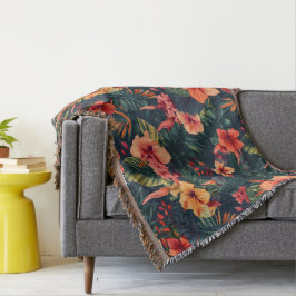 ハイビスカスの花、熱帯性花の模様 スローブランケット