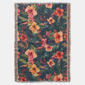 ハイビスカスの花、熱帯性花の模様 スローブランケット (正面縦)