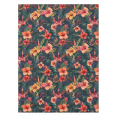 ハイビスカスの花、熱帯性花の模様 テーブルクロス (正面)