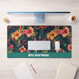 ハイビスカスの花、熱帯性花の模様 デスクマット