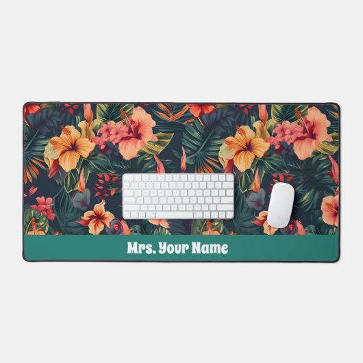 ハイビスカスの花、熱帯性花の模様 デスクマット (キーボード&マウス)