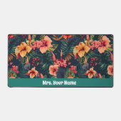 ハイビスカスの花、熱帯性花の模様 デスクマット (正面)