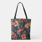 ハイビスカスの花、熱帯性花の模様 トートバッグ (裏面)