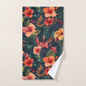 ハイビスカスの花、熱帯性花の模様 バスタオルセット (ハンドタオル)