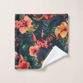 ハイビスカスの花、熱帯性花の模様 バスタオルセット (ウォッシュタオル)