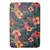 ハイビスカスの花、熱帯性花の模様 バスマット (正面縦)