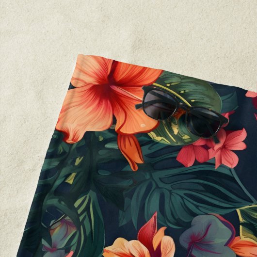 ハイビスカスの花、熱帯性花の模様 ビーチタオル (インサイチュ)