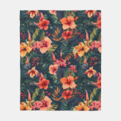 ハイビスカスの花、熱帯性花の模様 フリースブランケット (正面)