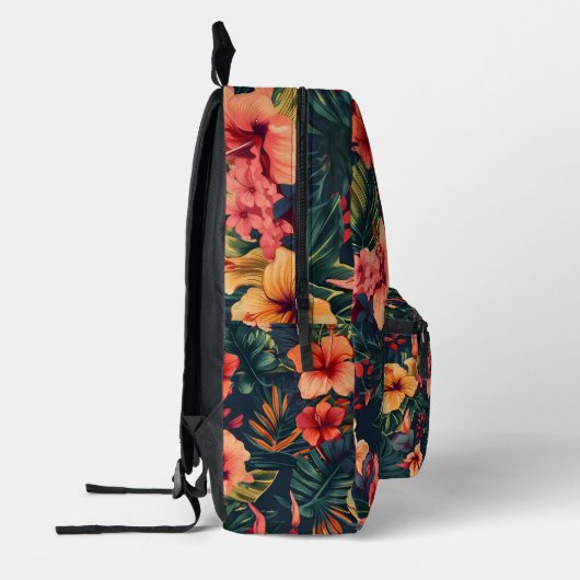 ハイビスカスの花、熱帯性花の模様 プリントバックパック (左)