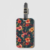 ハイビスカスの花、熱帯性花の模様 ラゲッジタグ (正面縦)