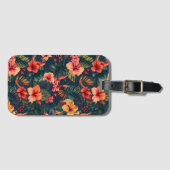 ハイビスカスの花、熱帯性花の模様 ラゲッジタグ (正面横)