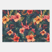 ハイビスカスの花、熱帯性花の模様 ラッピングペーパーシート (正面)