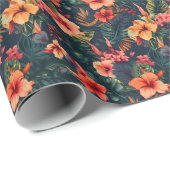 ハイビスカスの花、熱帯性花の模様 ラッピングペーパー (ロールコーナー)