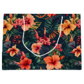 ハイビスカスの花、熱帯性花の模様 ラージペーパーバッグ (正面)