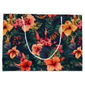 ハイビスカスの花、熱帯性花の模様 ラージペーパーバッグ (裏面)