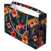 ハイビスカスの花、熱帯性花の模様 ラージペーパーバッグ (裏面アングル)