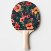 ハイビスカスの花、熱帯性花の模様 卓球ラケット (正面)