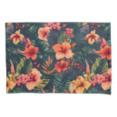 ハイビスカスの花、熱帯性花の模様 枕カバー (正面)