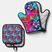 ハイビスカスの花 鍋つかみ&鍋敷きセット (正面/裏面)