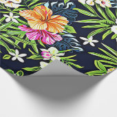 ハイビスカスの蘭およびプラムのはっきりしたな熱帯花 ラッピングペーパー (角)