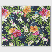 ハイビスカスの蘭およびプラムのはっきりしたな熱帯花 ラッピングペーパー (フラット)