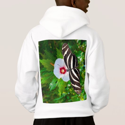 ハイビスカスの赤Tシャツに蝶の長いゼブラ (裏面)