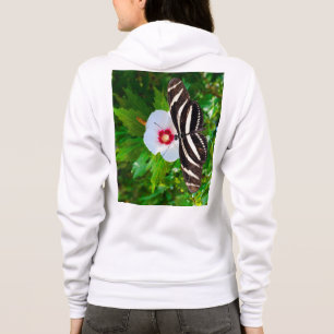 ハイビスカスの赤Tシャツに蝶の長いゼブラ パーカ
