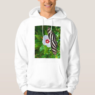 ハイビスカスの赤Tシャツに蝶の長いゼブラ パーカ