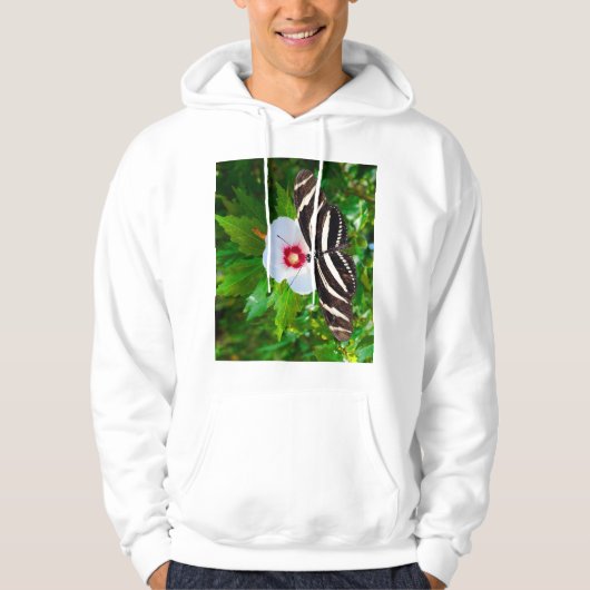 ハイビスカスの赤Tシャツに蝶の長いゼブラ パーカ (正面)