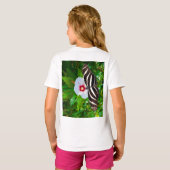 ハイビスカスの赤Tシャツに蝶の長いゼブラ Tシャツ (裏面フル)