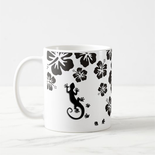 ハイビスカスの開花は黒でゲッコスと コーヒーマグカップ (左)