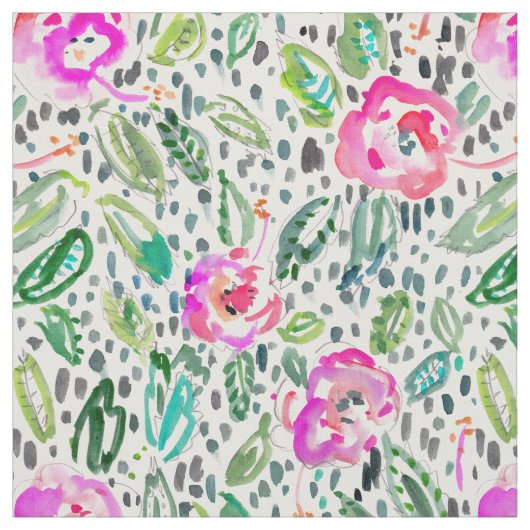 ハイビスカスの陽気で絵画的な水彩画 ファブリック (見本)