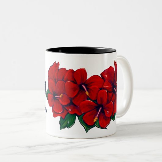 ハイビスカスのTikiの赤い妖精 ツートーンマグカップ (正面右)