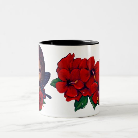 ハイビスカスのTikiの赤い妖精 ツートーンマグカップ (中央)
