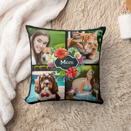 ハイビスカスを持つ熱帯ママ クッション (ブランケット)