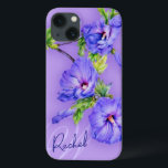 ハイビスカスを青い紫色のipadの箱示して下さい及び署名して下さい iPhone 13ケース<br><div class="desc">あなたのipadのための美しい芸術のハイビスカスの花の例。 あなたの名前およびイニシャルと個人化して下さい。 この例は読みます: サラTrett著レイチェルW. Originalのデザインおよび水彩画の絵画。</div>