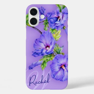 ハイビスカスを青い紫色のipadの箱示して下さい及び署名して下さい iPhone 16 plusケース