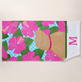 ハイビスカスアイランドイエロードッグビーチ ビーチタオル