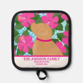 ハイビスカスアイランドイエロードッグポットホルダー 鍋敷き