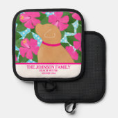 ハイビスカスアイランドイエロードッグポットホルダー 鍋敷き (正面/裏面)