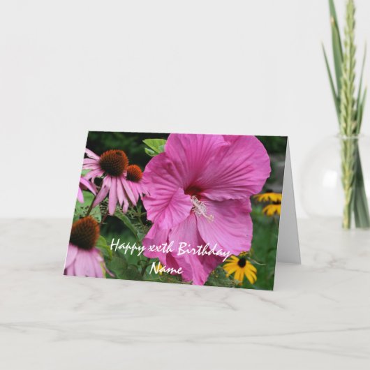 ハイビスカスアンドフラワーフレンズパーソナライズされた誕生日  カード (正面)