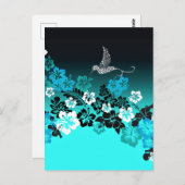 ハイビスカスオンターコイズとハミングバード ポストカード (正面/裏面)