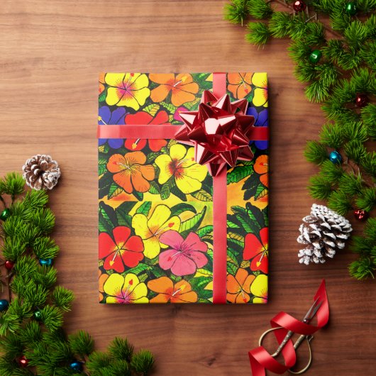 ハイビスカスカラーラッピング紙 ラッピングペーパー (クリスマスギフト)